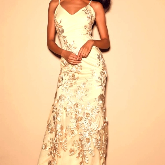 Lulus NEW! Gold Embroidered Maxi Dress two size Medium are still available. - Picture 5 of 5